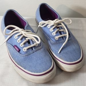 Light denim blue with purple trim lace up Van's